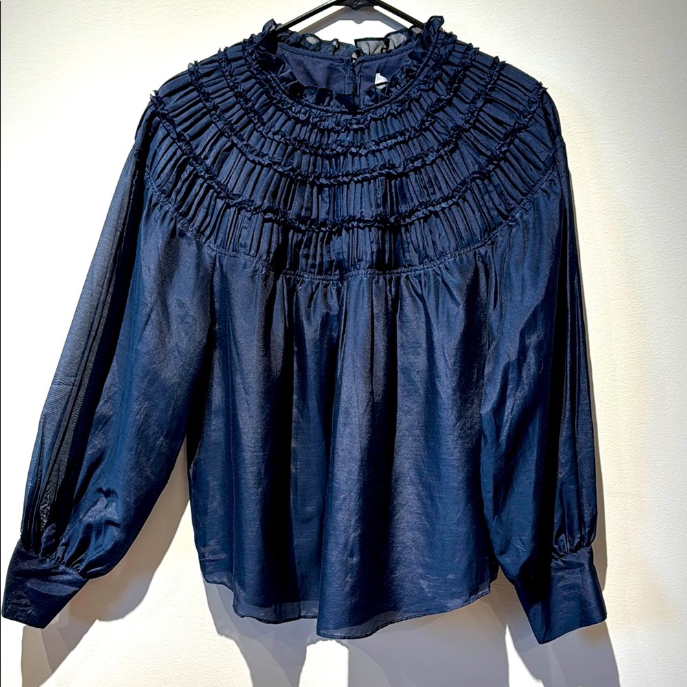 NWT Rebecca Taylor Smocked Mock Neck Top